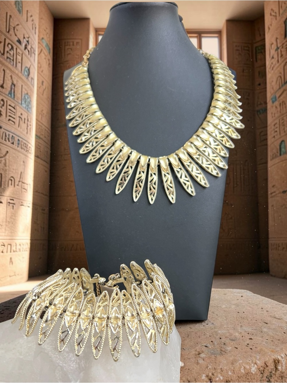 Vintage 1950s Coro Egyptian Style Collar Necklace and Matching Bracelet